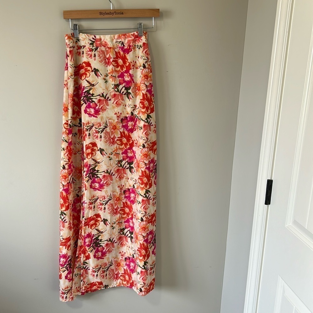 Show Me Your Mumu Mick Slit Skirt Flowers Pull On Lightweight Midi Sz Small